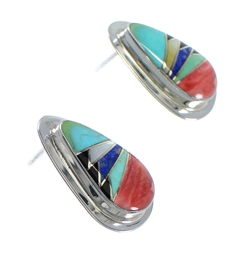Sterling Silver Southwest Multicolor Inlay Post Earrings QX71851