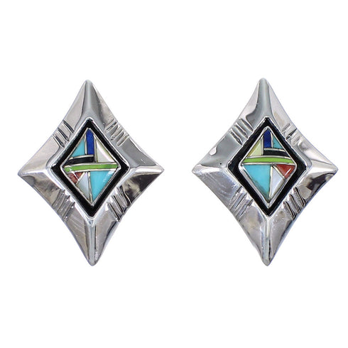 Southwest Sterling Silver Multicolor Inlay Post Earrings QX71972