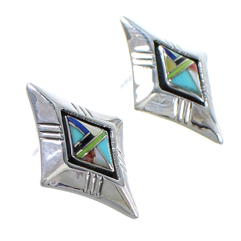 Southwest Sterling Silver Multicolor Inlay Post Earrings QX71972