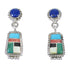 Southwestern Authentic Sterling Silver Multicolor Inlay Post Dangle Earrings QX71986