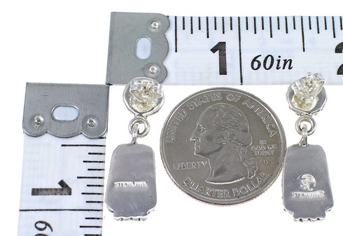 Southwestern Authentic Sterling Silver Multicolor Inlay Post Dangle Earrings QX71986