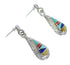Authentic Sterling Silver Southwest Multicolor Inlay Tear Drop Post Dangle Earrings QX72131