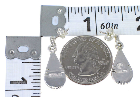 Authentic Sterling Silver Southwest Multicolor Inlay Tear Drop Post Dangle Earrings QX72131