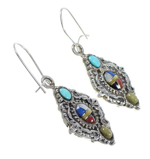 Reversible Multicolor Inlay Sterling Silver Southwest Hook Dangle Earrings QX72182