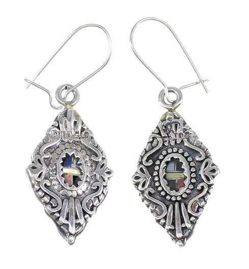 Reversible Multicolor Inlay Sterling Silver Southwest Hook Dangle Earrings QX72182