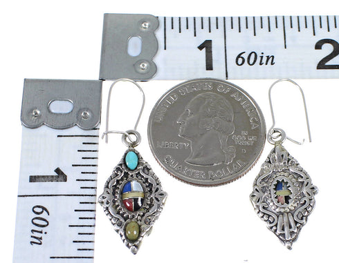 Reversible Multicolor Inlay Sterling Silver Southwest Hook Dangle Earrings QX72182