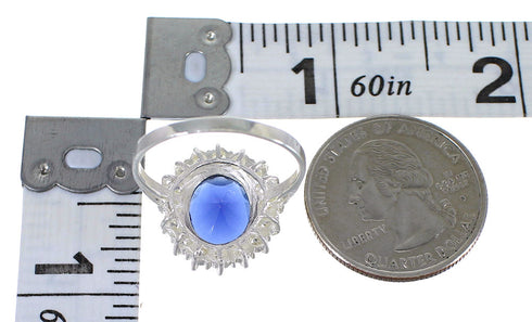 Cubic Zirconia And Tanzanite Sterling Silver Ring Size 7 AX71356