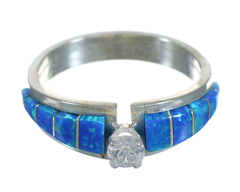 Zuni Indian Silver Blue Opal And Cubic Zirconia Ring Size 6 YX72924