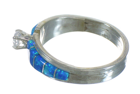 Zuni Indian Silver Blue Opal And Cubic Zirconia Ring Size 6 YX72924