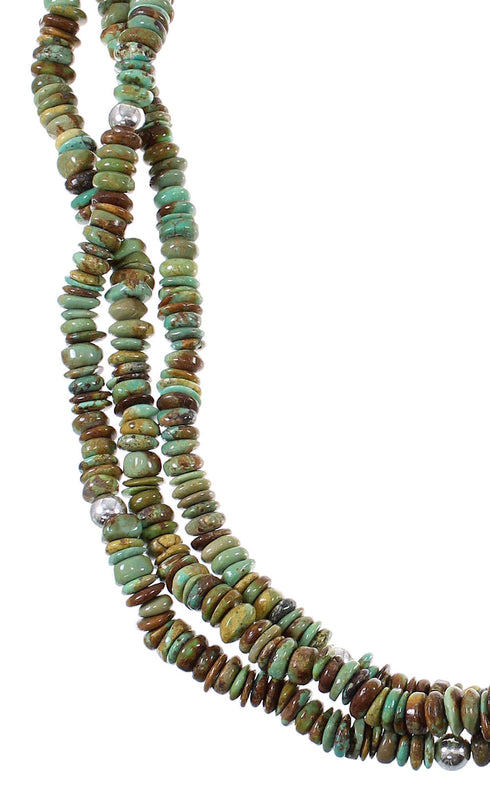 Turquoise 3-Strand Authentic Sterling Silver Navajo Bead Necklace AX74552