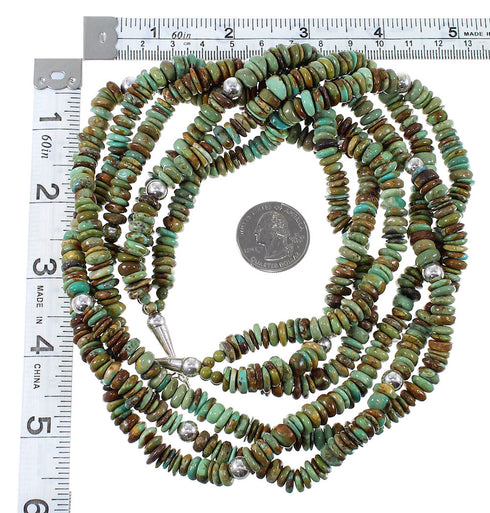 Turquoise 3-Strand Authentic Sterling Silver Navajo Bead Necklace AX74552