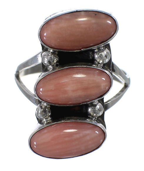 Silver And Pink Coral Navajo Indian Ring Size 6-3/4 YX74714