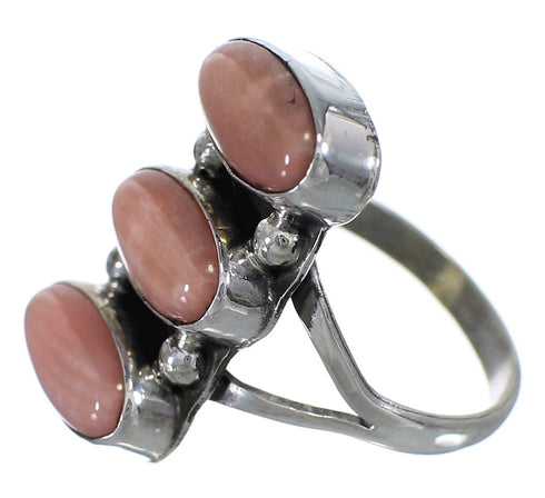Pink Coral Sterling Silver Navajo Indian Ring Size 7-3/4 YX74724