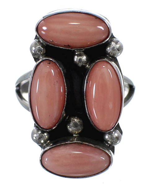 Sterling Silver Pink Coral Navajo American Indian Ring Size 6 YX74760