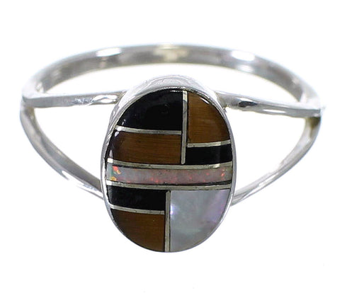 Sterling Silver Multicolor Inlay Southwestern Ring Size 5-1/4 YX73672