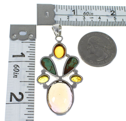 Multicolor Southwest Silver Pendant QX74105