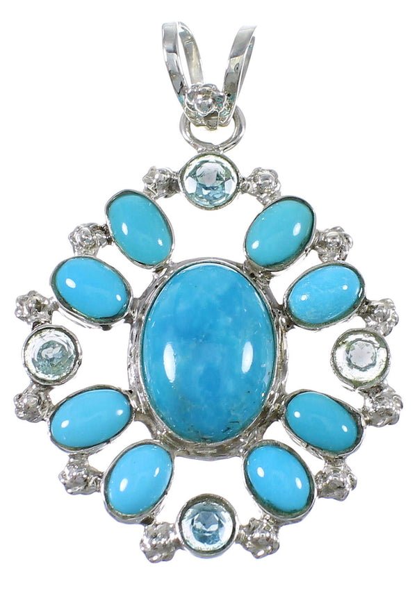 Silver Blue Topaz And Turquoise Southwest Pendant YX77113