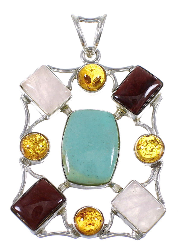 Multicolor Authentic Sterling Silver Southwest Pendant QX77157