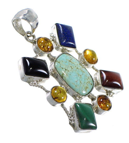 Authentic Sterling Silver Multicolor Southwest Pendant QX77223