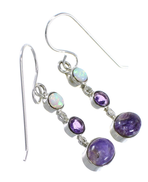 Silver Southwest Multicolor Hook Dangle Earrings QX77272