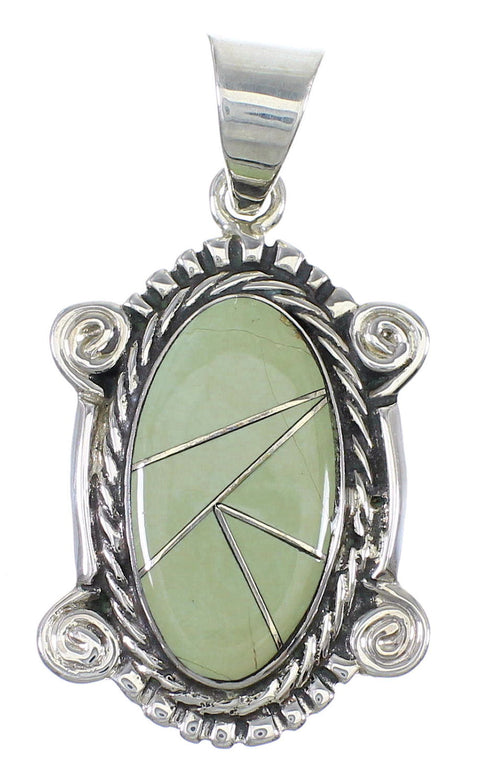 Southwestern Turquoise Inlay Authentic Sterling Silver Slide Pendant AX79124