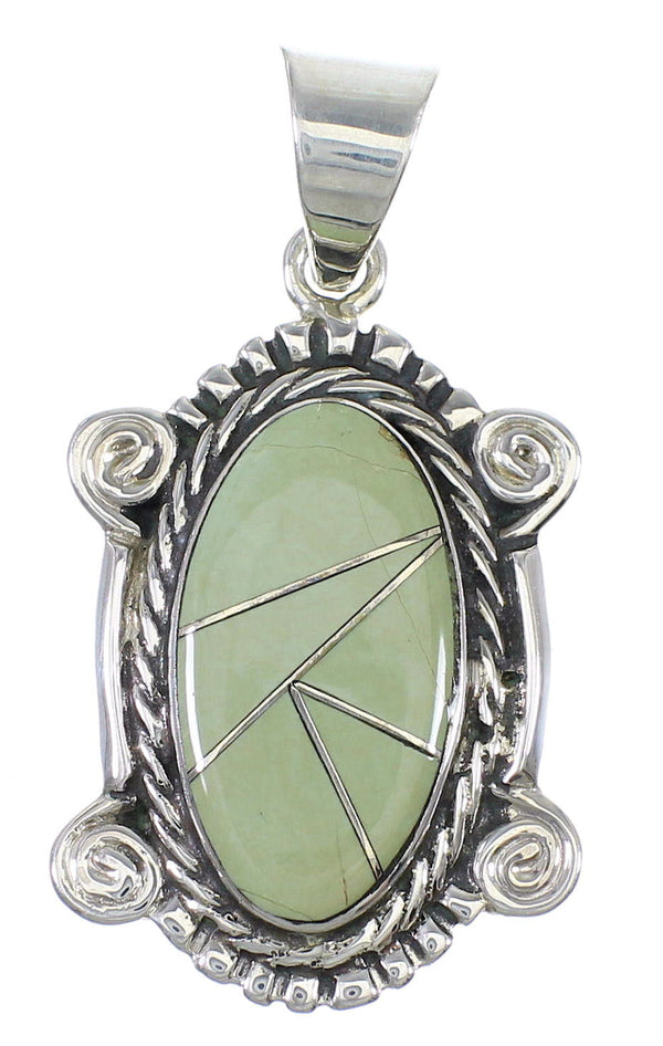 Southwestern Turquoise Inlay Authentic Sterling Silver Slide Pendant AX79124