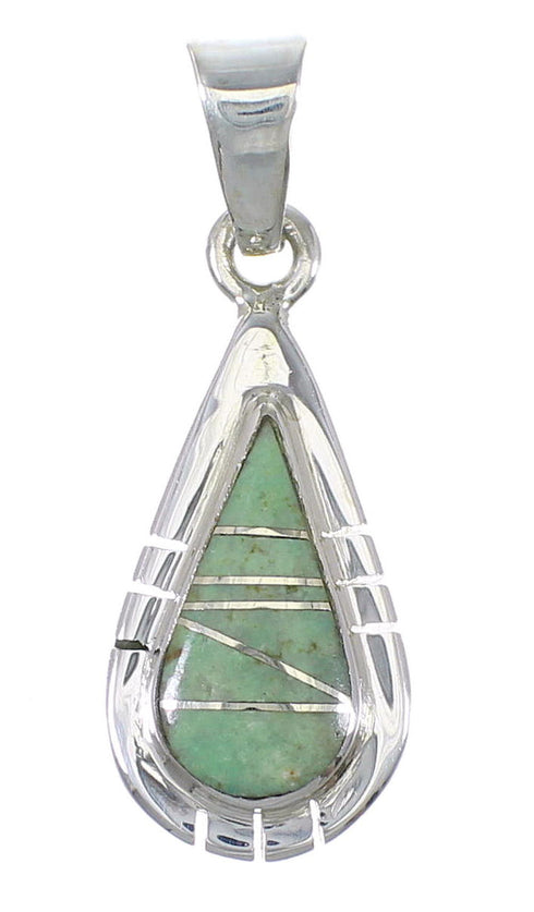 Silver Southwest Turquoise Inlay Tear Drop Slide Pendant AX79184