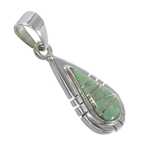 Silver Southwest Turquoise Inlay Tear Drop Slide Pendant AX79184