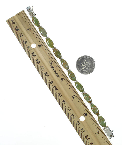 Sterling Silver Turquoise Inlay Southwestern Link Bracelet AX77896