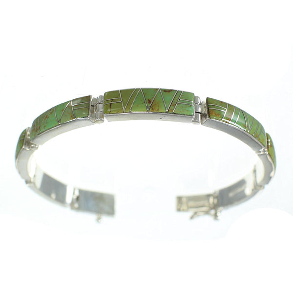 Turquoise Inlay Sterling Silver Southwestern Link Bracelet AX77935