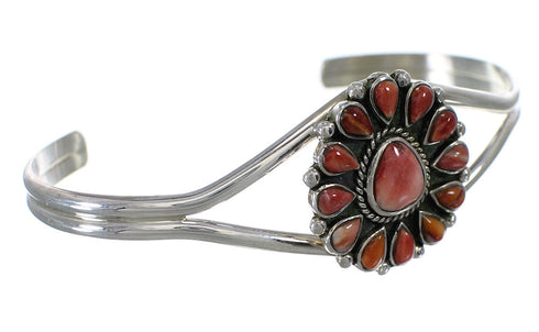 Southwest Red Oyster Shell And Sterling Silver Cuff Bracelet WX75504