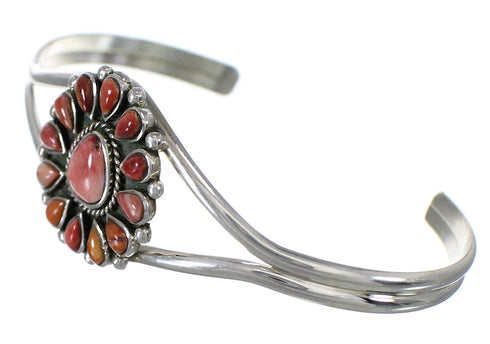 Southwest Red Oyster Shell And Sterling Silver Cuff Bracelet WX75504