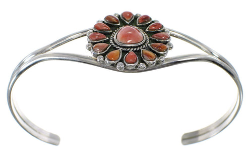 Southwest Red Oyster Shell And Sterling Silver Cuff Bracelet WX75504