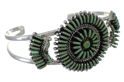 Turquoise And Genuine Sterling Silver Southwestern Needlepoint Cuff Bracelet WX75506