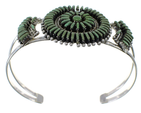 Turquoise And Genuine Sterling Silver Southwestern Needlepoint Cuff Bracelet WX75506