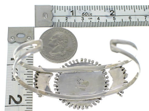 Turquoise And Genuine Sterling Silver Southwestern Needlepoint Cuff Bracelet WX75506