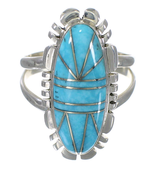 Sterling Silver Southwestern Turquoise Inlay Ring Size 7-1/4 QX75591
