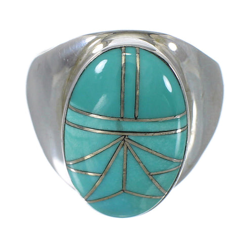 Sterling Silver Southwest Turquoise Inlay Ring Size 8-1/2 QX75601