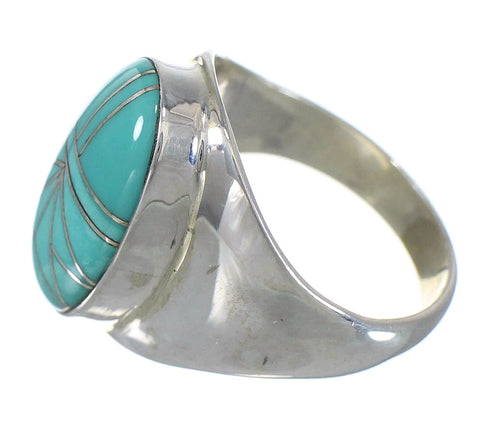 Sterling Silver Southwest Turquoise Inlay Ring Size 8-1/2 QX75601