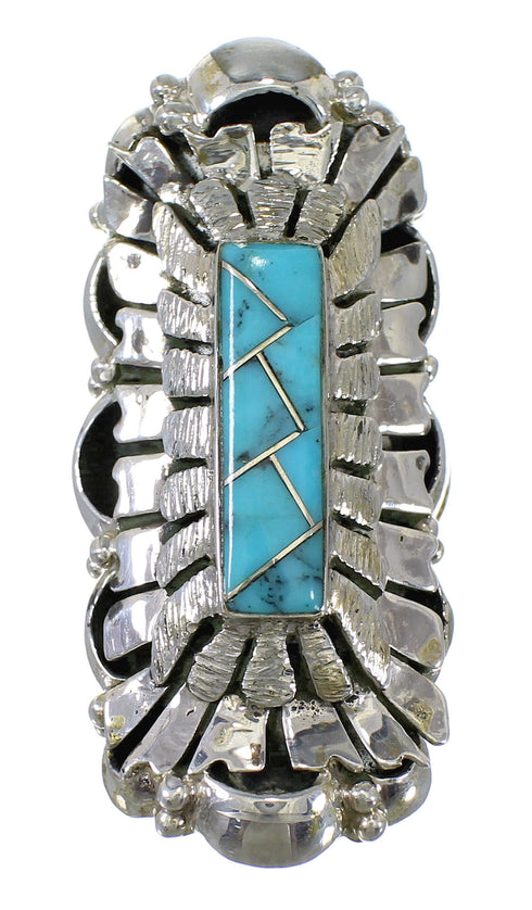 Turquoise Inlay Sterling Silver Southwestern Ring Size 5-1/2 QX75648