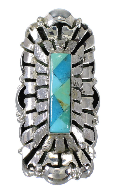 Turquoise Inlay Authentic Sterling Silver Southwest Ring Size 8-1/4 QX75668