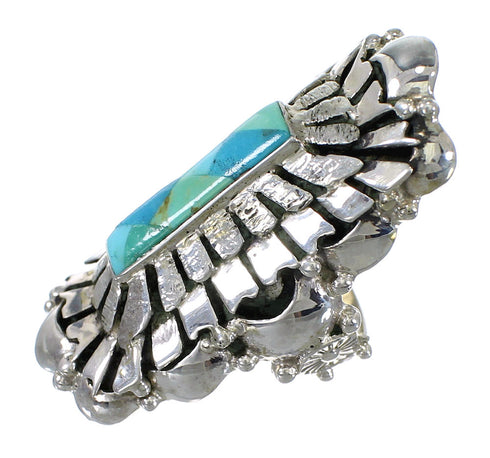 Turquoise Inlay Authentic Sterling Silver Southwest Ring Size 8-1/4 QX75668