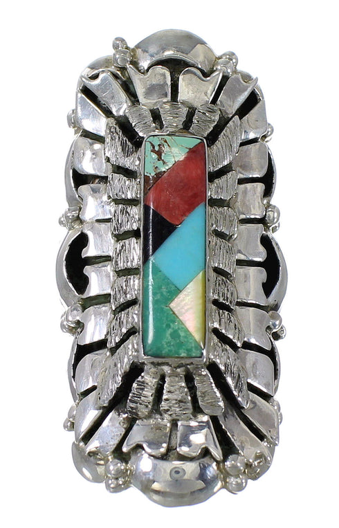 Multicolor Inlay Genuine Sterling Silver Southwest Ring Size 5-1/2 QX75669