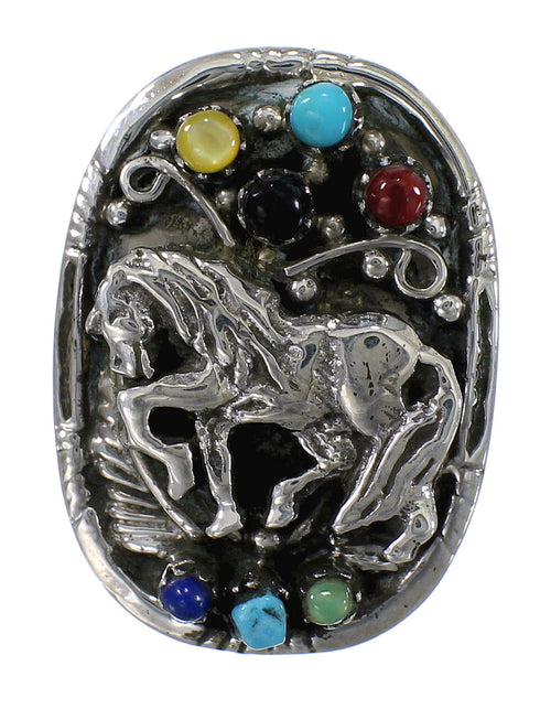 Southwestern Multicolor And Sterling Silver Horse Ring Size 5-1/2 QX75627