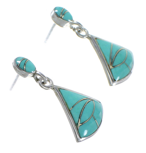 Turquoise Inlay Silver Post Dangle Earrings UX75919