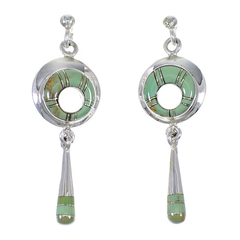 Authentic Sterling Silver Turquoise Inlay Post Dangle Earrings UX75947