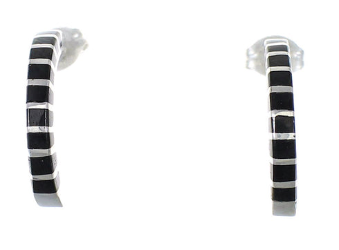 Southwest Silver Jet Inlay Post Hoop Earrings QX75440