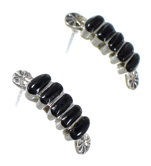 Southwestern Sterling Silver Jet Inlay Post Hoop Earrings QX75444