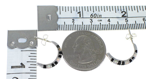 Southwest Silver Jet And Opal Inlay Post Hoop Earrings QX75445