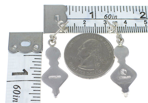 Southwestern Sterling Silver Jet And Mother Of Pearl Post Dangle Earrings QX75467